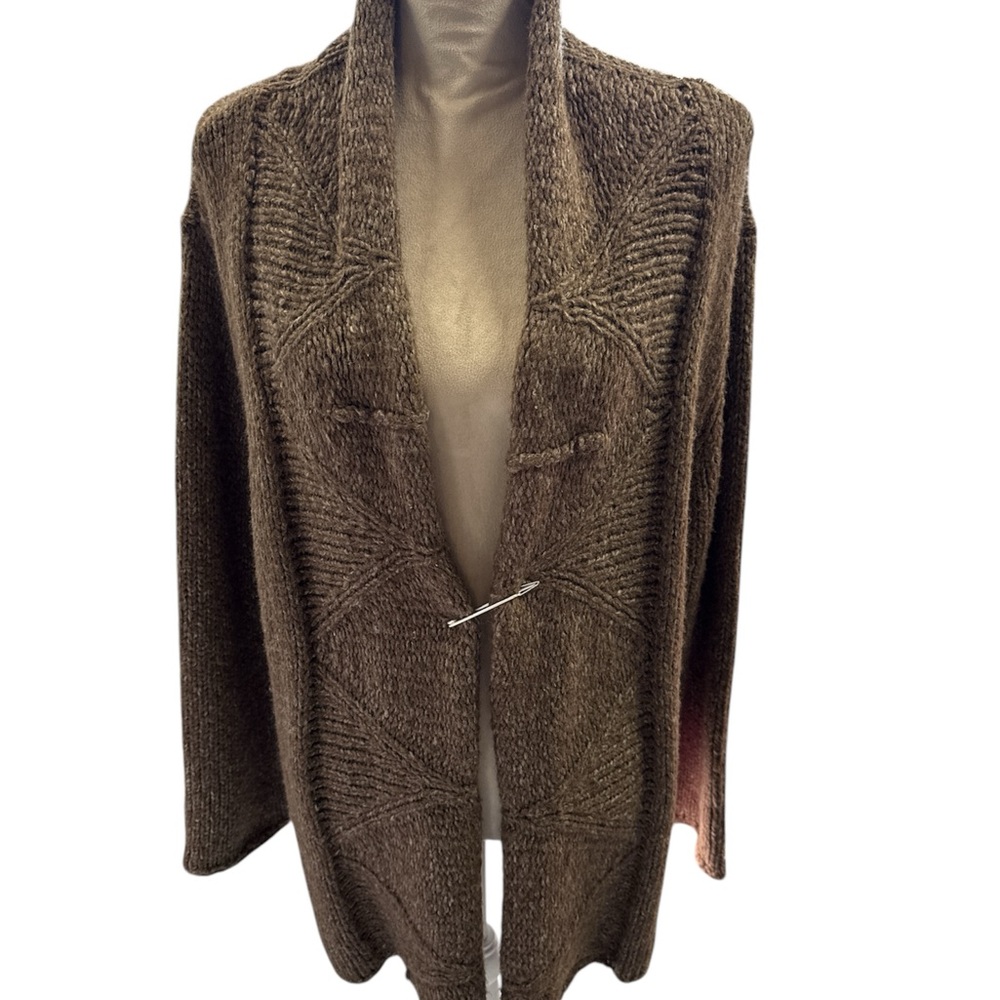 J. Jill Brown Open-Front Cardigan with Shawl Collar